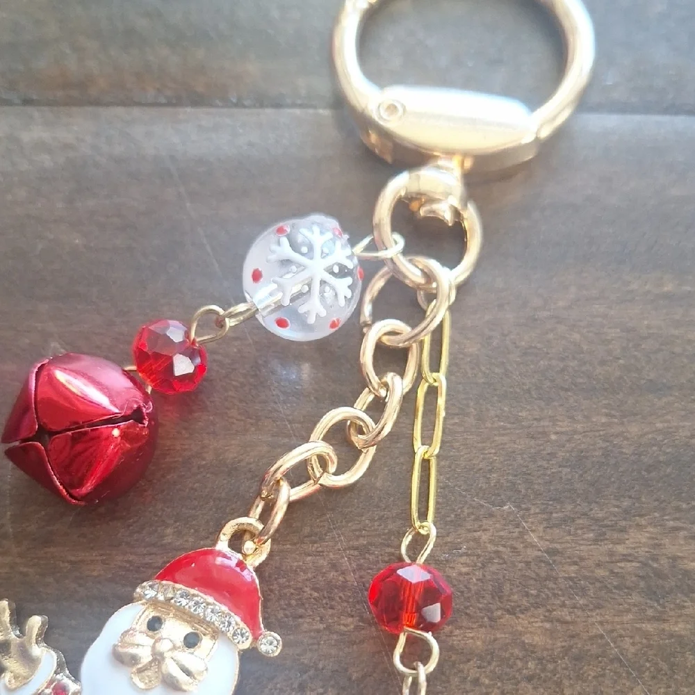 Holiday Santa and Snowflake Keychain Bag Charm